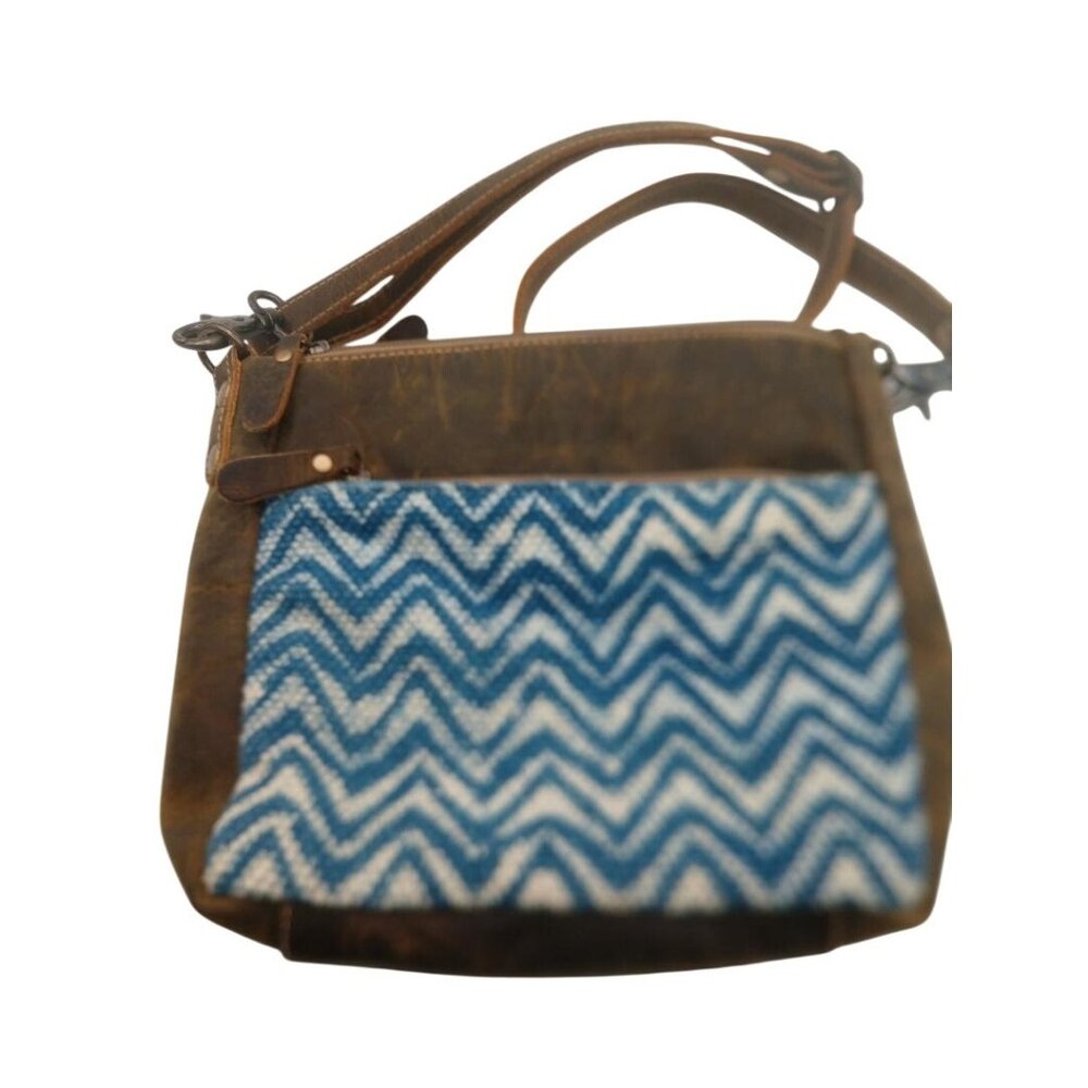Chevron Pattern Crossbody Bag With Leather Trim & Adjustable Strap - Myra Bag